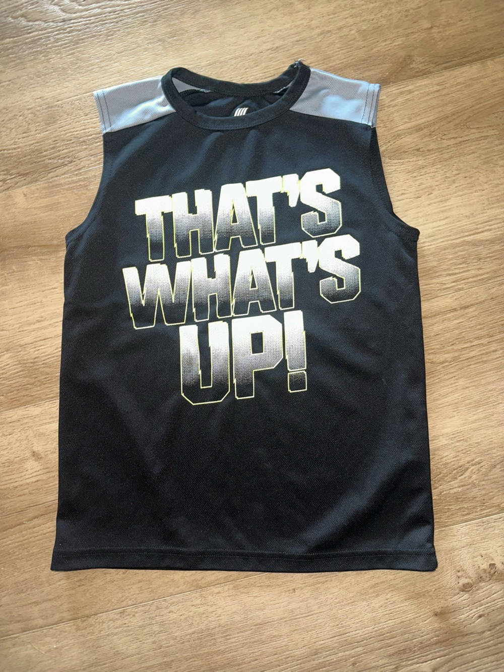 Kids Black Tank Top with Metallic Gold 'That's What's Up' Graphic